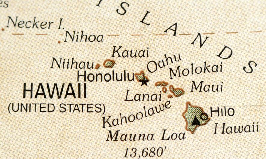 Map of Hawaii in beige background