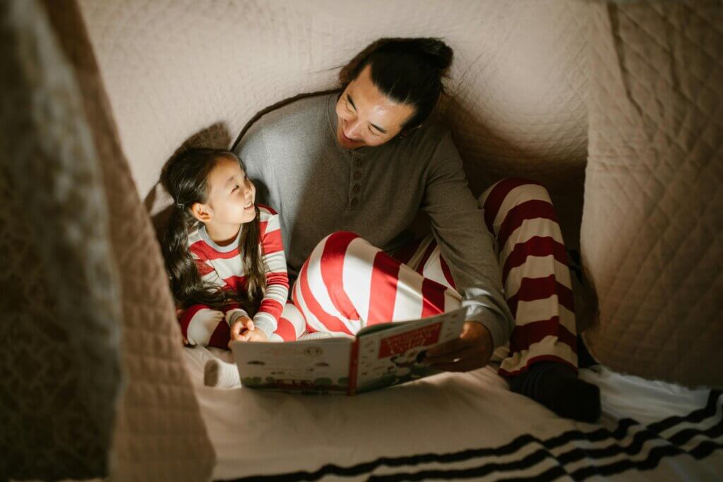 Dad reads in a fort!